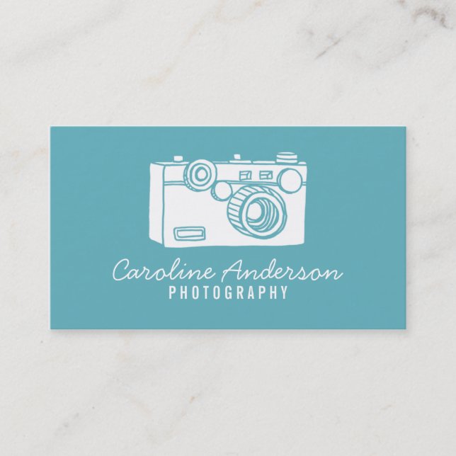 Blue Retro Camera Fotograf Business Card Visitenkarte (Vorderseite)