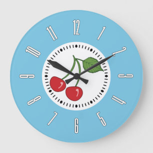 Blue Retro Cherry Große Wanduhr