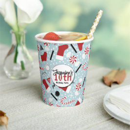 Blue Retro Christmas Peppermint Birthday Pappbecher