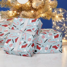 Blue Retro Christmas Peppermint Geschenkpapier