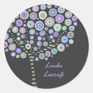 Blue Retro Circle Tree Vielen Dank Label Aufkleber