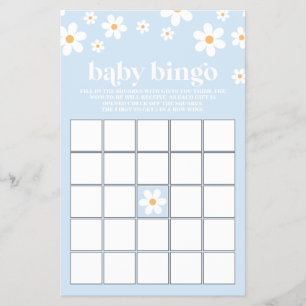 Blue Retro Daisy Baby Shower Bingo Flyer