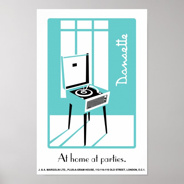 Blue Retro Dansette Rekordspieler Pop Art Plakat (Vorne)