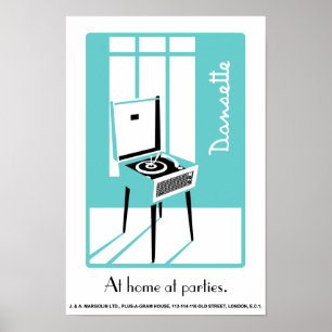 Blue Retro Dansette Rekordspieler Pop Poster