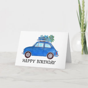 Blue Retro Fiat 500 Geburtstag Karte