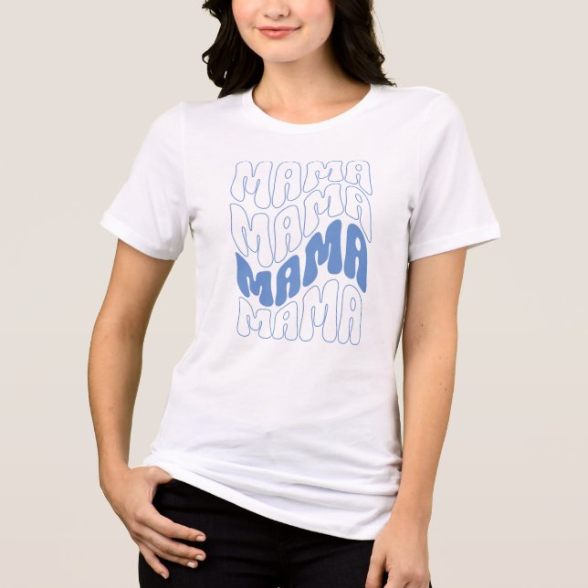 Blue Retro Groovy Niedlich Mama Mütter Day Mama Tri-Blend Shirt (Vorderseite)
