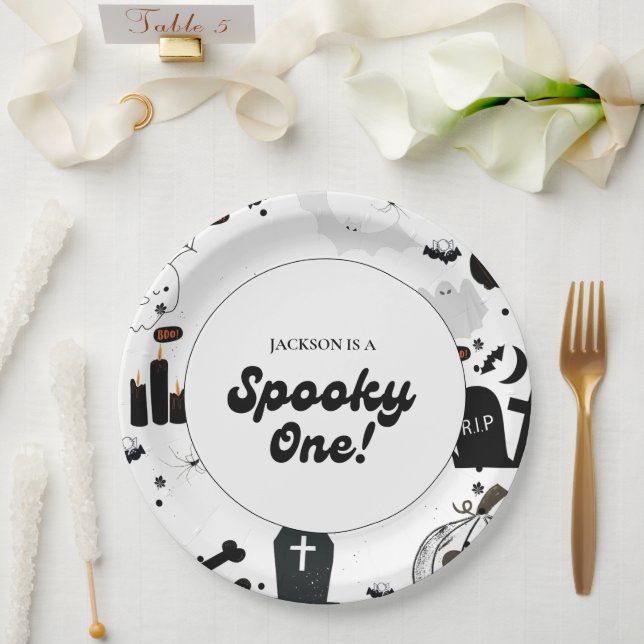 Blue Retro Grooy Spooky Ein Halloween 1. Geburtsta Pappteller (Hochzeit)