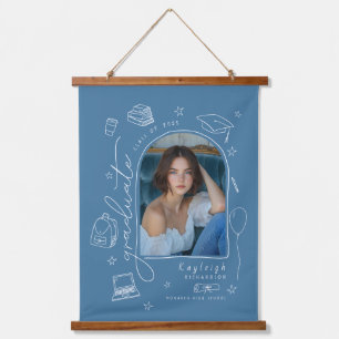Blue Retro Hand Drawing Foto Abschluss Wandteppich Mit Holzrahmen