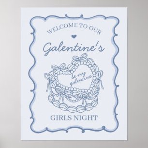 Blue Retro Herz Coquette Cake Galentine Willkommen Poster