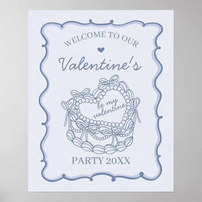 Blue Retro Herz Coquette Cake Valentines Willkomme Poster (Vorne)