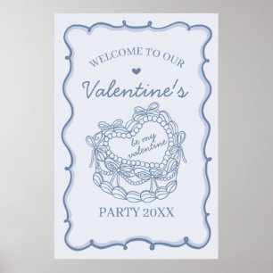 Blue Retro Herz Coquette Cake Valentines Willkomme Poster