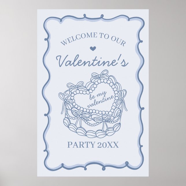 Blue Retro Herz Coquette Cake Valentines Willkomme Poster (Vorne)