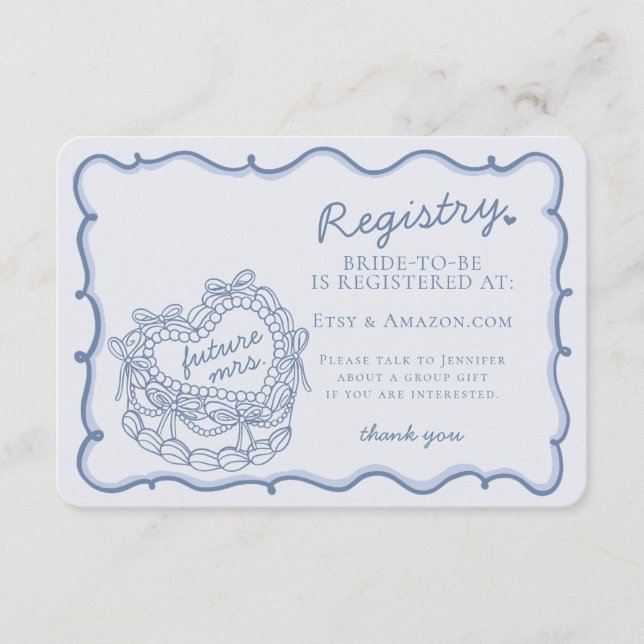 Blue Retro Herz Coquette Kuchen Registrierung einf Begleitkarte (Vorderseite)