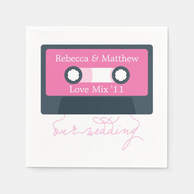 Blue Retro Mixtape Wedding Serviette (Vorderseite)