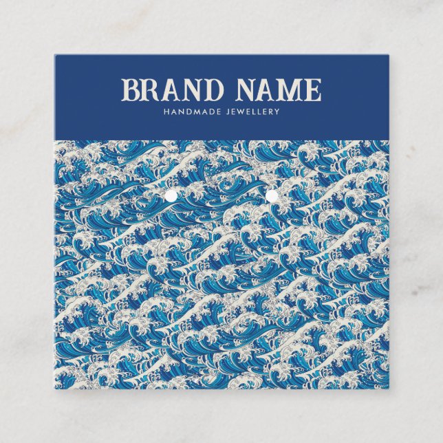 Blue Retro Modern Wave Ohrringe Display Card Quadratische Visitenkarte (Vorderseite)