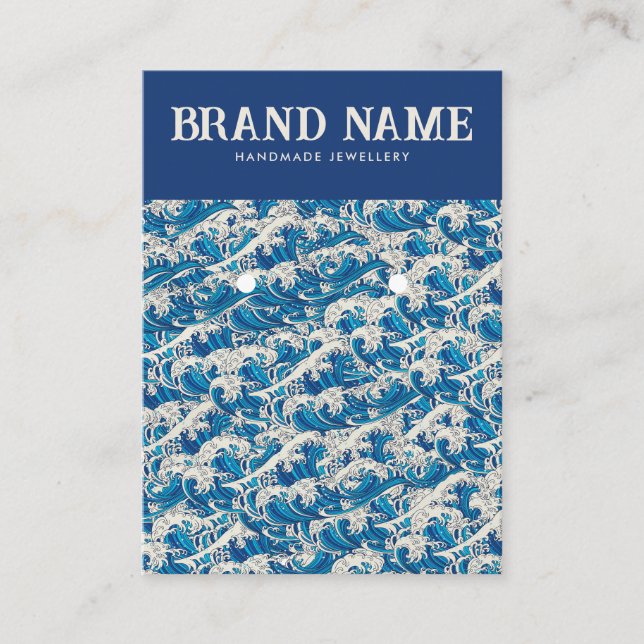 Blue Retro Modern Wave Ohrringe Display Card Visitenkarte (Vorderseite)