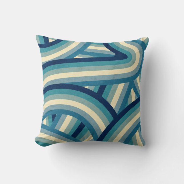 Blue Retro Rainbow Stripes Pattern Kissen (Vorderseite)