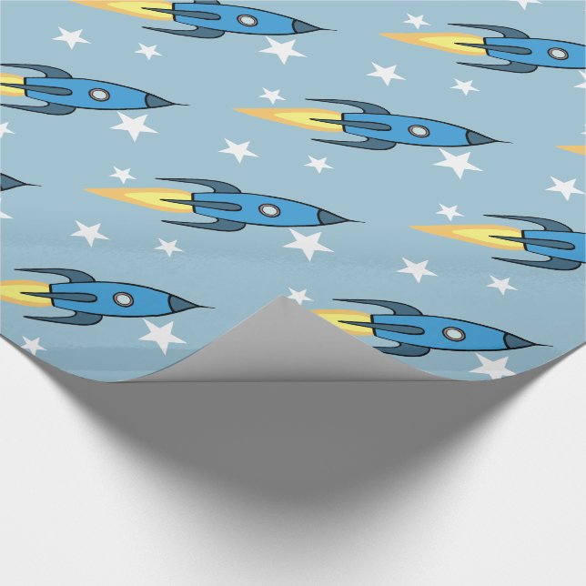 Blue Retro Raketenschiff Weltraum Geburtstag Junge Geschenkpapier (Ecke)