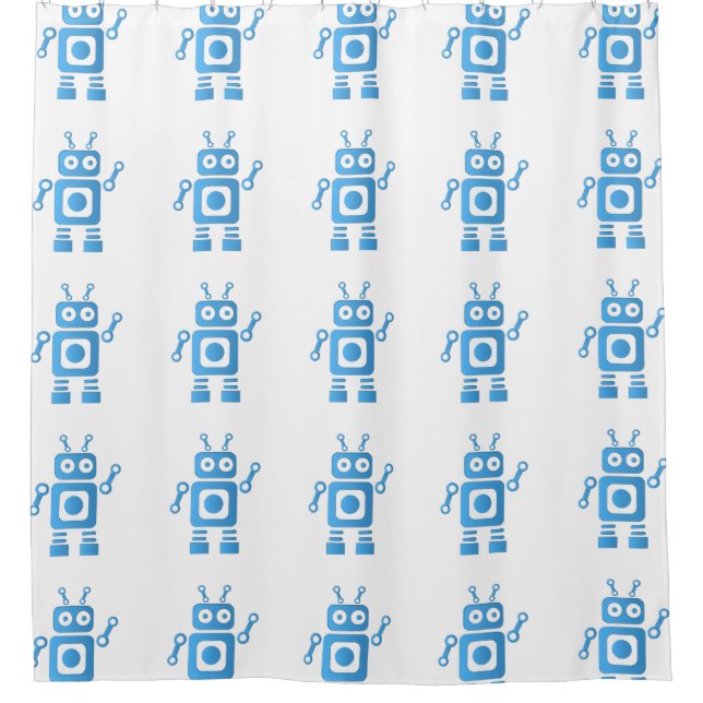 Blue Retro Robot Duschvorhang (Vorderseite)