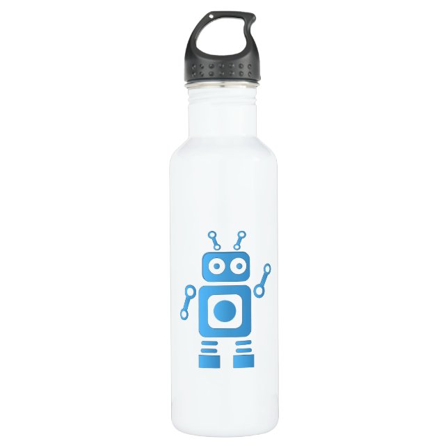 Blue Retro Robot Edelstahlflasche (Vorderseite)