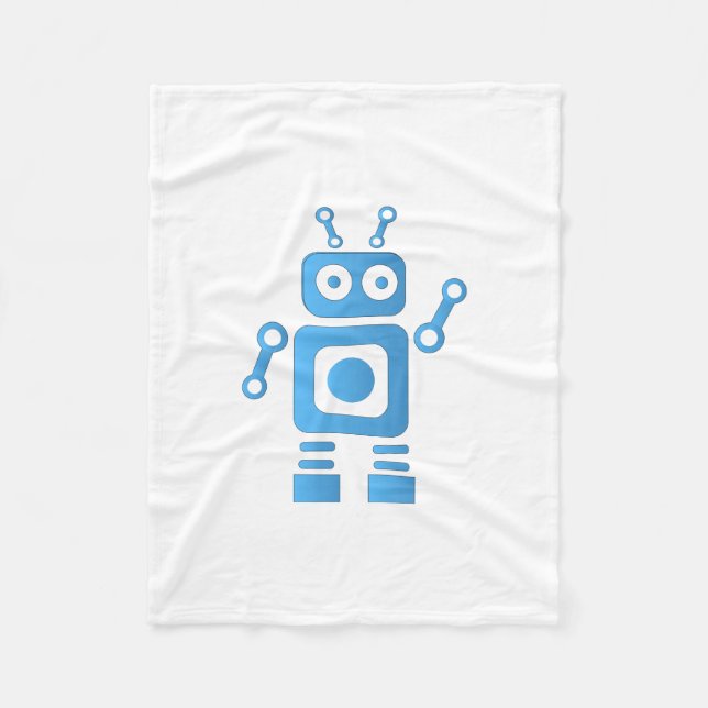Blue Retro Robot Fleecedecke (Vorderseite)