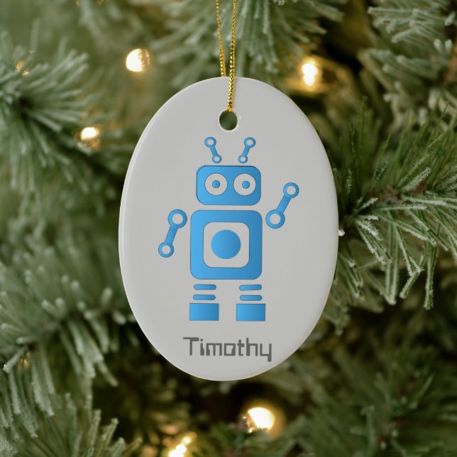 Blue Retro Robot Keramik Ornament (Baum)