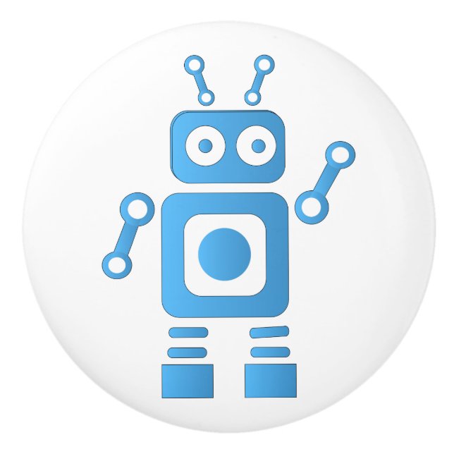 Blue Retro Robot Keramikknauf (Vorderseite)
