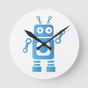 Blue Retro Robot Runde Wanduhr