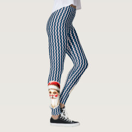Blue Retro Santa Claus Blue Ric Rac Leggings