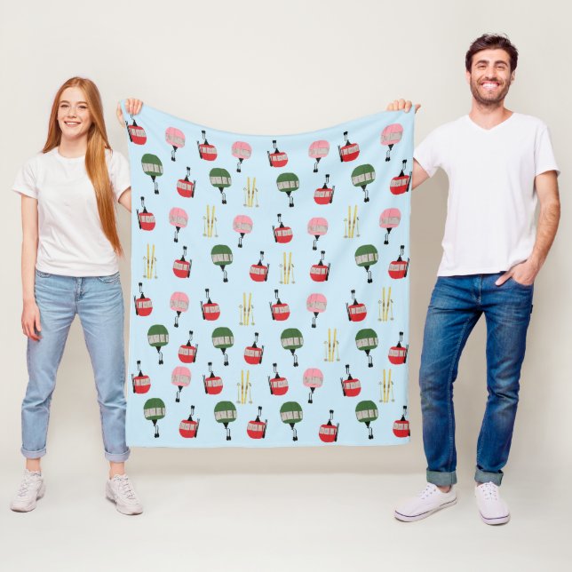 Blue Retro Skilift Gondelbahn Winterski Fleecedecke (Beispiel)