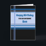 Blue Retro Son Birthday Karte<br><div class="desc">Geburtstagskarte für Sohn mit lustigen blauen und schwarzen Retromustern und nachdenklichem Vers.</div>