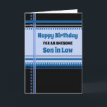 Blue Retro Son in Law Birthday Karte<br><div class="desc">Geburtstagskarte für Jurysohn mit lustigen blauen und schwarzen Retromustern und nachdenklichem Vers.</div>