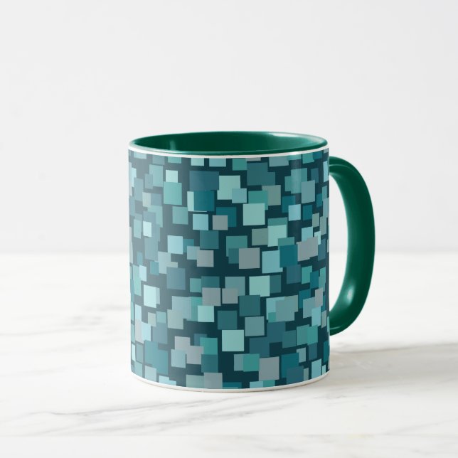 Blue Retro Squares Tasse (VorderseiteRechts)