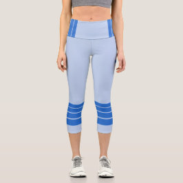 Blue Retro Stripes on Minimalist light blue Capri Leggings