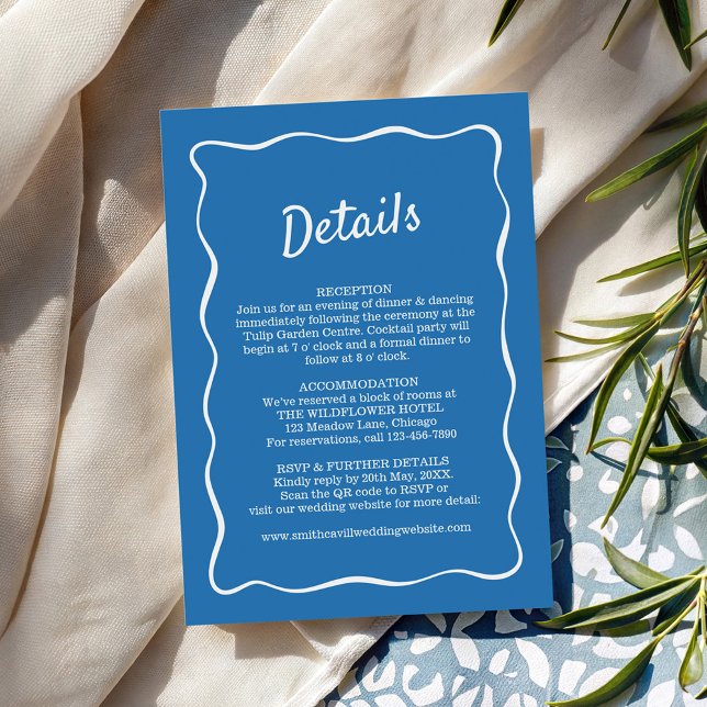 Blue Retro Stripes Wedding Details Card Begleitkarte (Von Creator hochgeladen)
