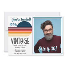 Blue Retro Sun 1996 Photo 30th Birthday Stripe 