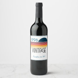 Blue Retro Sun 1996 Photo 30th Birthday Stripe  Weinetikett