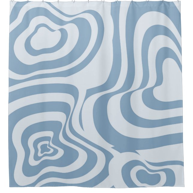 Blue Retro Swirl Groovy Y2K Muster Duschvorhang (Vorderseite)