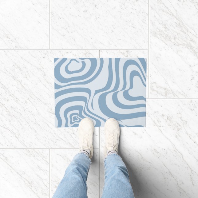 Blue Retro Swirl Groovy Y2K Muster Fußmatte (Indoor)