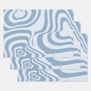 Blue Retro Swirl Groovy Y2K Muster Geschenkpapier Set