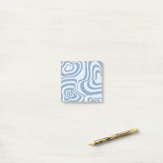 Blue Retro Swirl Groovy Y2K Muster Post-it Klebezettel (Auf Schreibtisch)