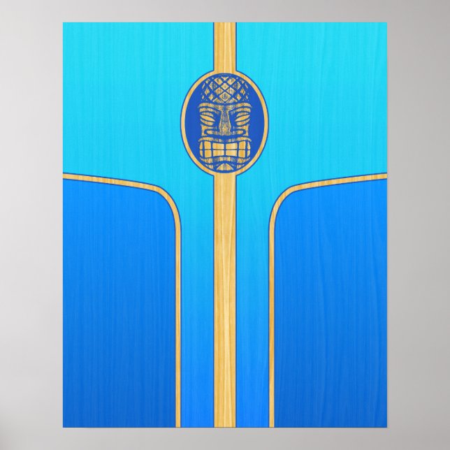 Blue Retro Tiki Surfboard Poster (Vorne)