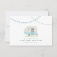 Blue Retro Trailer & Hochzeit speichern das Datum