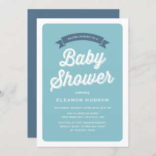 Blue Retro Typografie Script Classic Baby Shower I Einladung