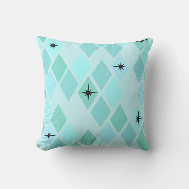 Blue Retro Vintage Diamond & Stars Kissen (Vorderseite)