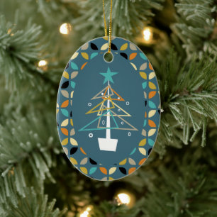 Blue Retro Weihnachtsbaum Mitte des Jahrhunderts Keramik Ornament