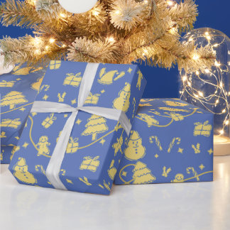 Blue Retro Weihnachtsmuster Geschenkpapier