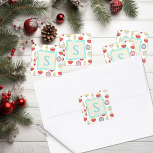 Blue Retro Weihnachtsschmuck Monogram Quadratischer Aufkleber