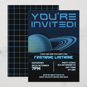 Blue Retrowave-Party Einladung