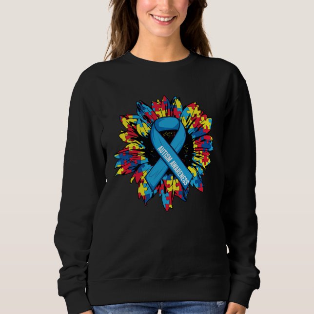 Blue Ribbon Autism Sunflower In April We Wear Blue Sweatshirt (Vorderseite)